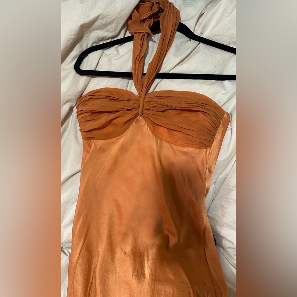 Elegant High Low Coral Orange Dress DINA-BAR-EL 100% Silk evening gown
